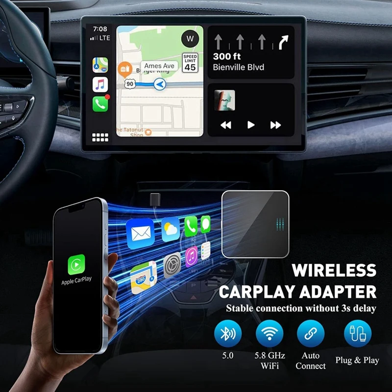 Wireless Carplay Adapter, Plug And Play Wired To Wireless Carplay Smart Box, Fit For Cars From 2015 & For Iphone IOS 10+