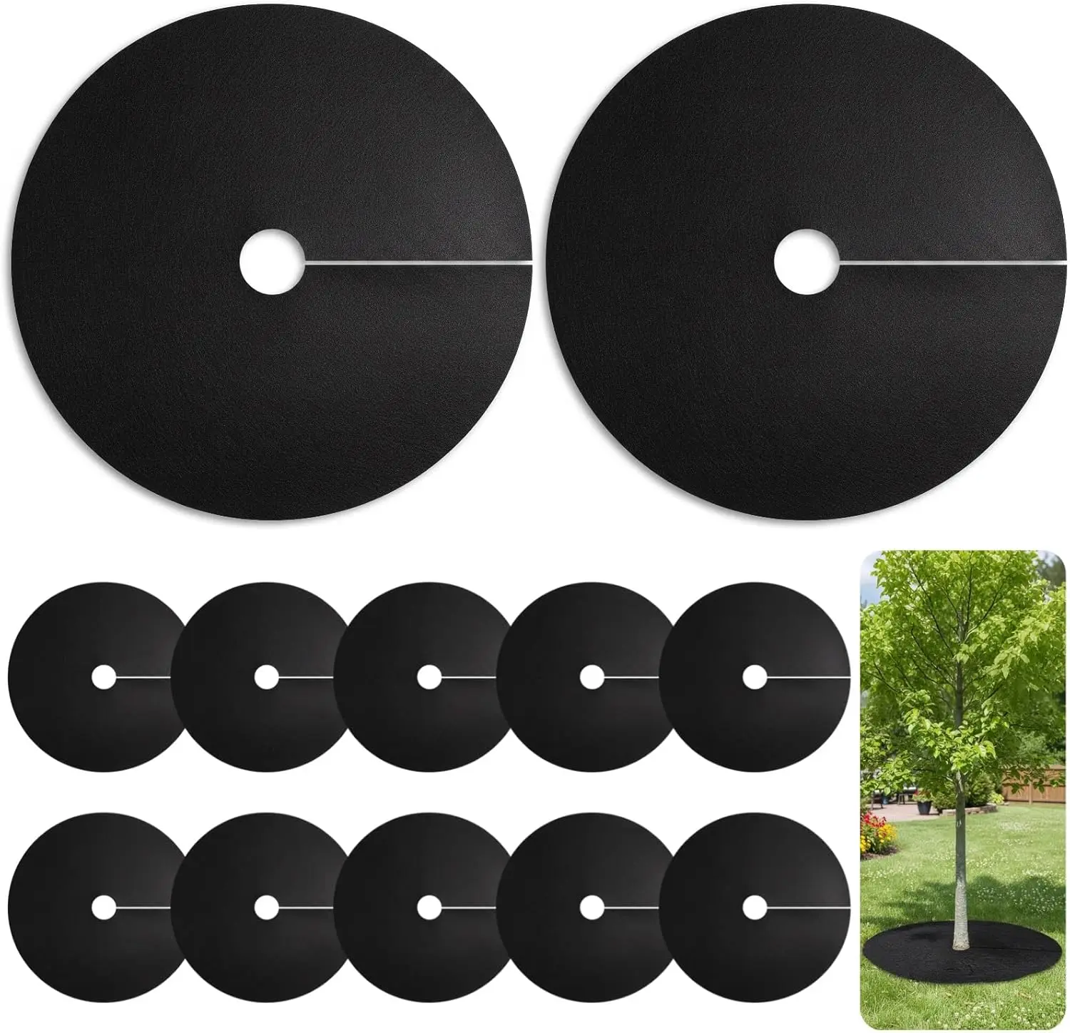 

12 Pcs Non Woven Tree Rings, 20.5 Inch Weed Barrier Mats, Round Landscaping for Weed Prevention and Root Protection,