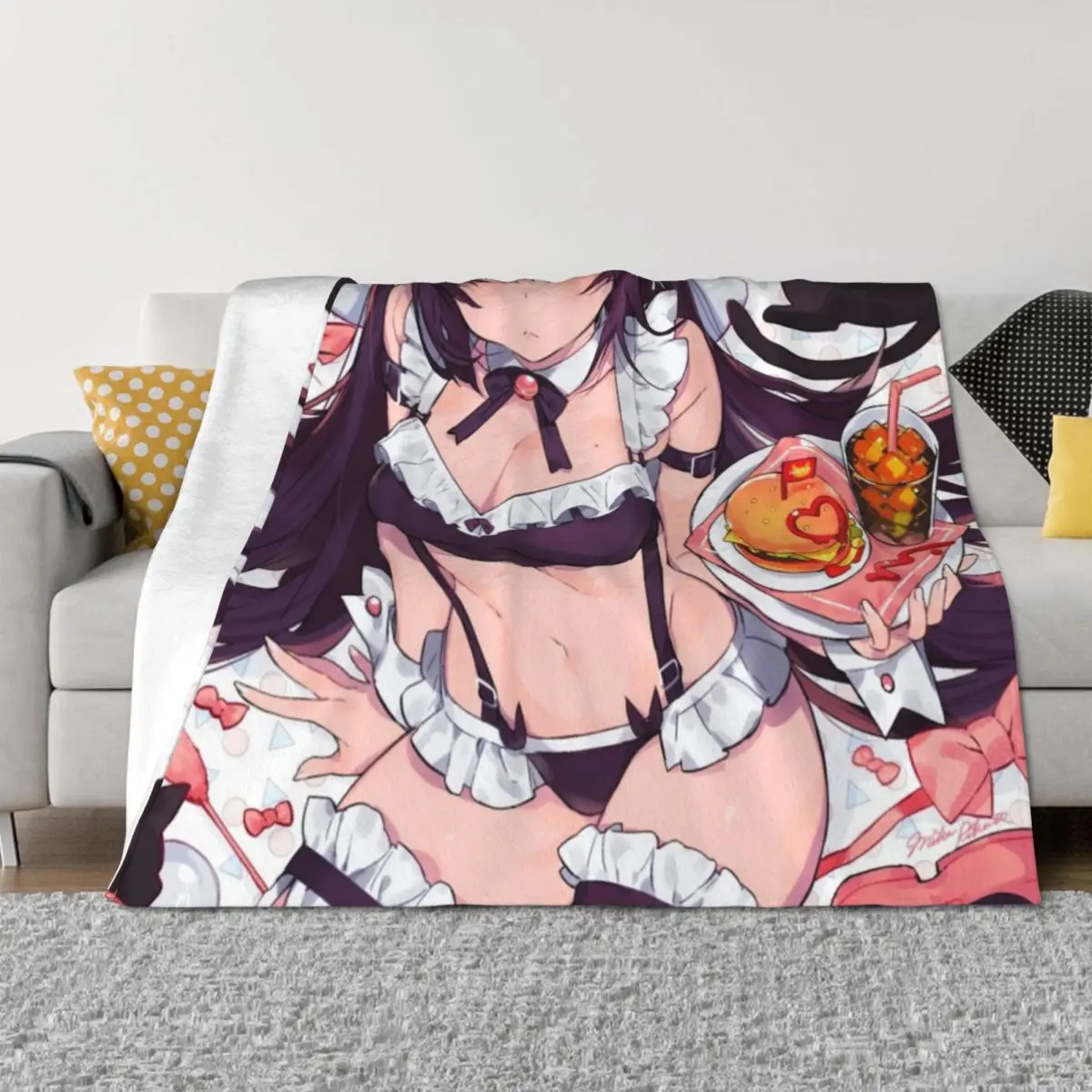 

Maid anime girl Throw Blanket Decorative Beds Cute Plaid wednesday Thin Blankets