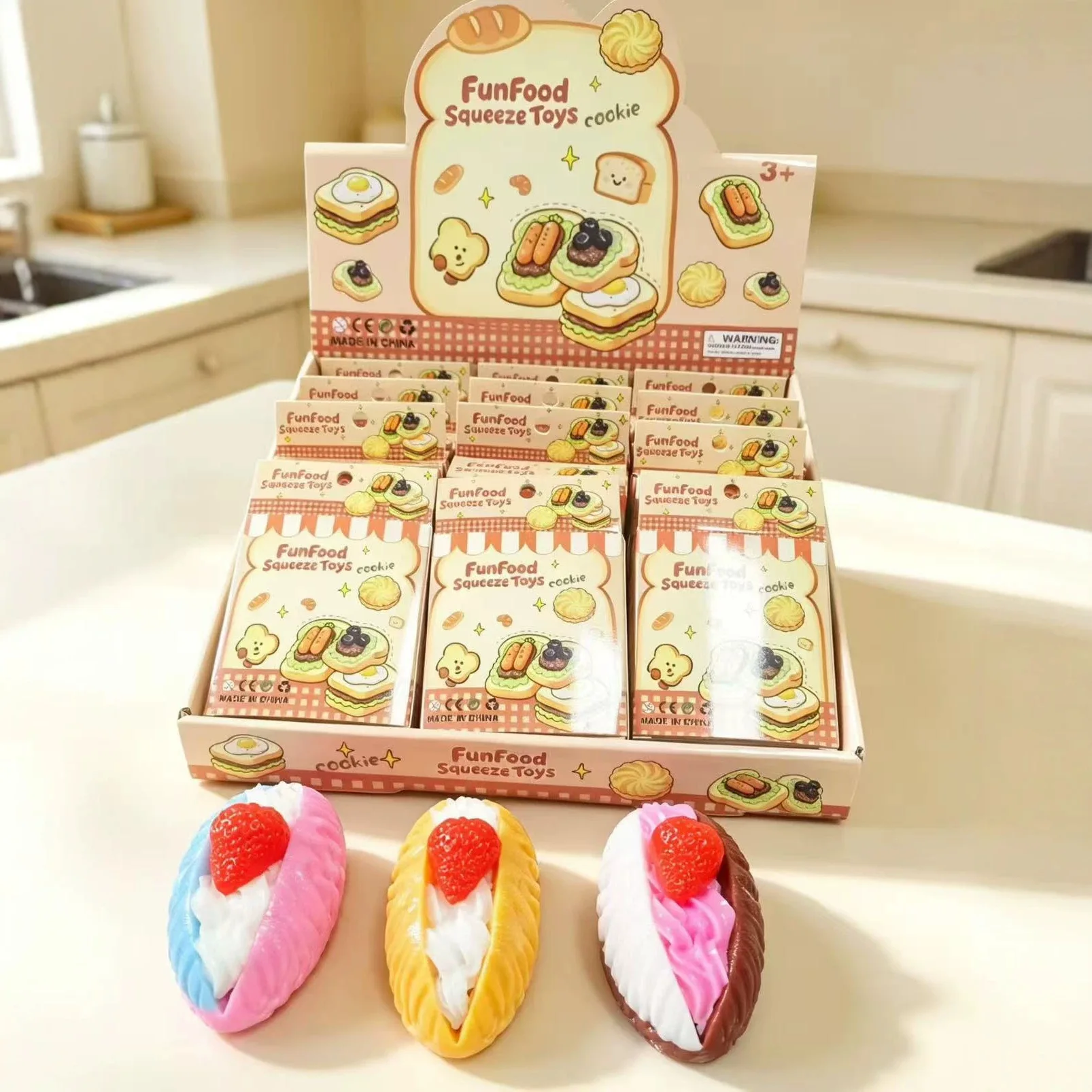 Hot Simulated Strawberry Cream Bread Squishy, Good-looking Stress Relief Food Squeeze Fidget Toy