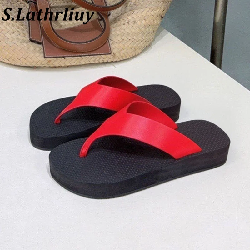 Summer new women's simple leather open toe slippers comfortable casual vacation sandals flat bottomed solid color lazy flip flop