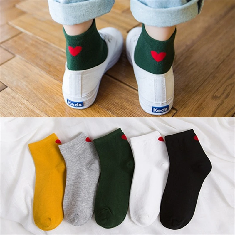 New Fashion Women Heel With Harajuku Cute Red Love Heart Casual College Literary Fresh Soft Cotton Mid Tube Socks Dropship
