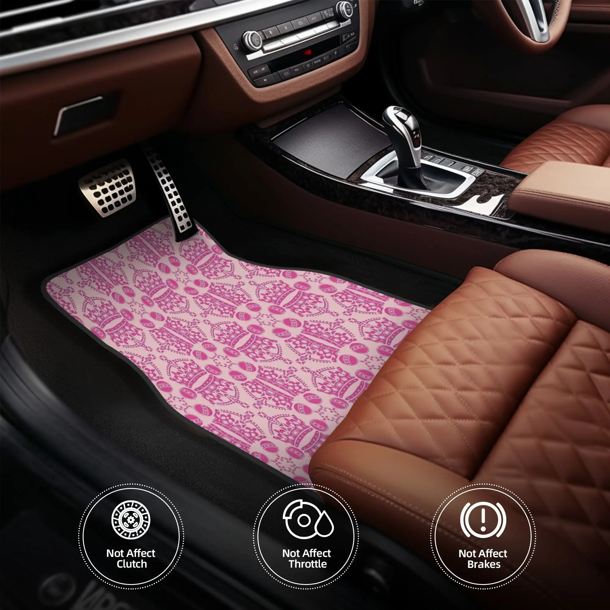 4pcs Jubilee Crown & Soverign Orb Pattern In Fuchsia On Pink Pillow 1 Car Floor Mats, Durable, Fit For Cars, Ideal Gift, Vehicle