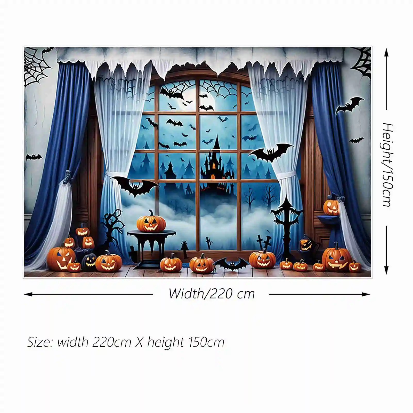 MOON.QG Halloween Graveyard Backgrounds Children Indoor Jack-O'-Lantern Window Backdrop Custom Party Decor Photozone Accessories