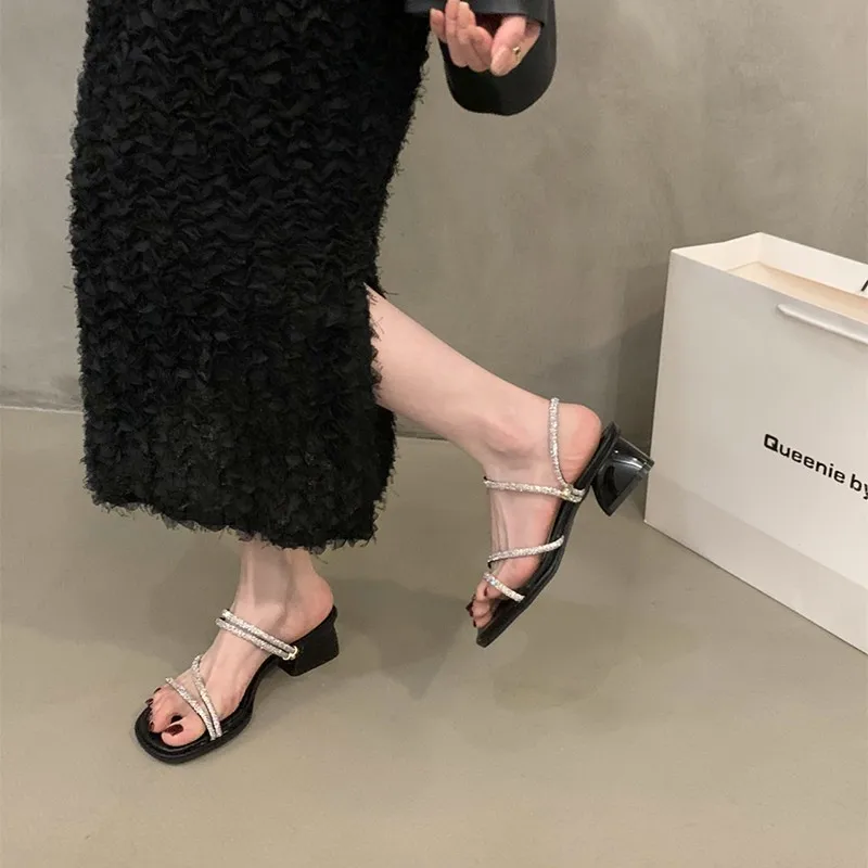 

Сланцы женские на квадратном каблуке, роскошные дизайнерские Элегантные туфли, квадратный каблук, лето 2024