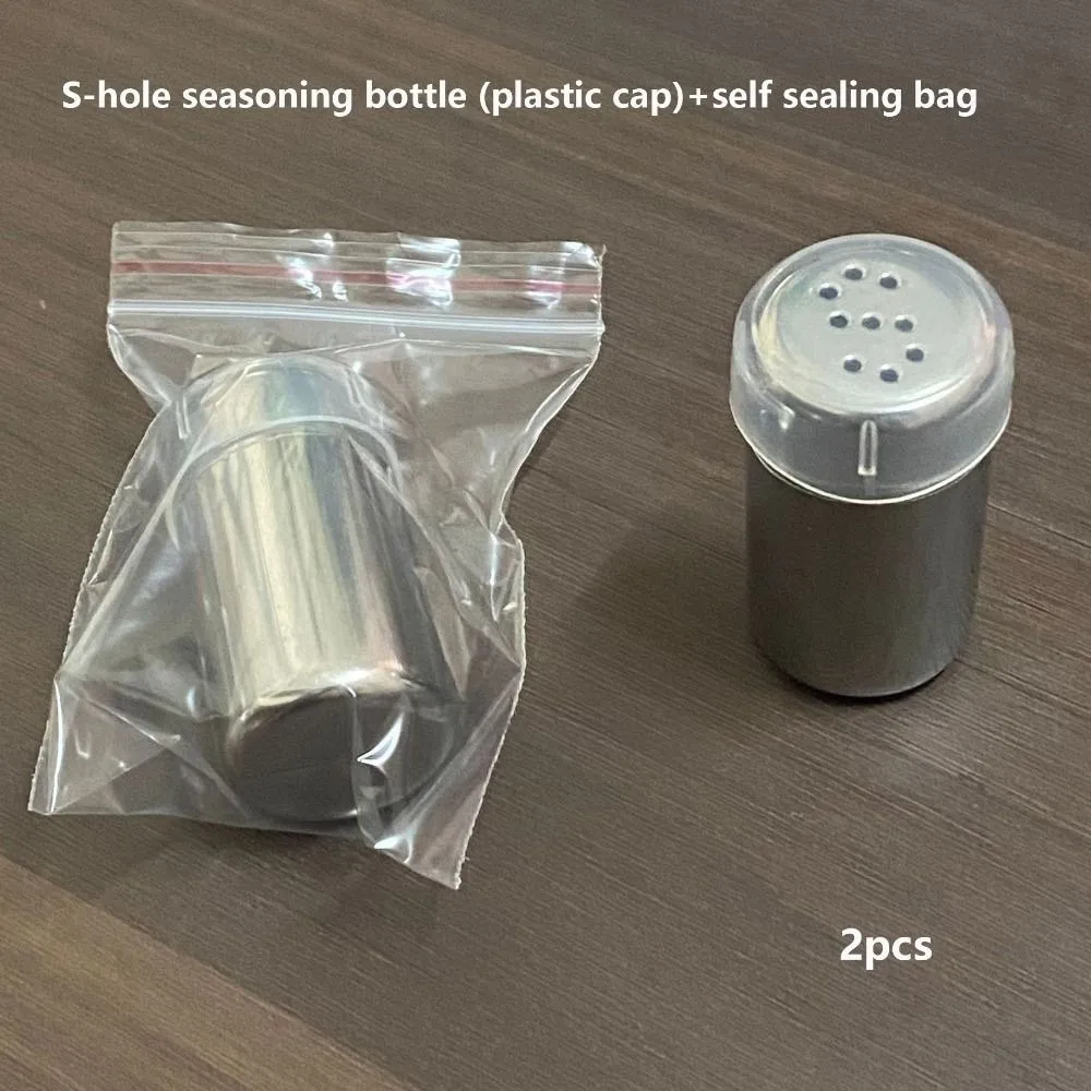 2pcs Stainless Camping Seasoning Bottles With Lid With Storage Bag Pepper Shaker Small Outdoor Cooking Tools