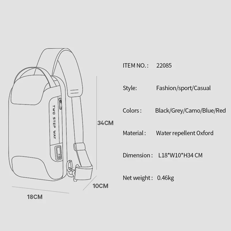 男性用盗難防止クロスボディチェストバッグ,防水ショルダーバッグ,USB充電,ショートトラベルバッグ