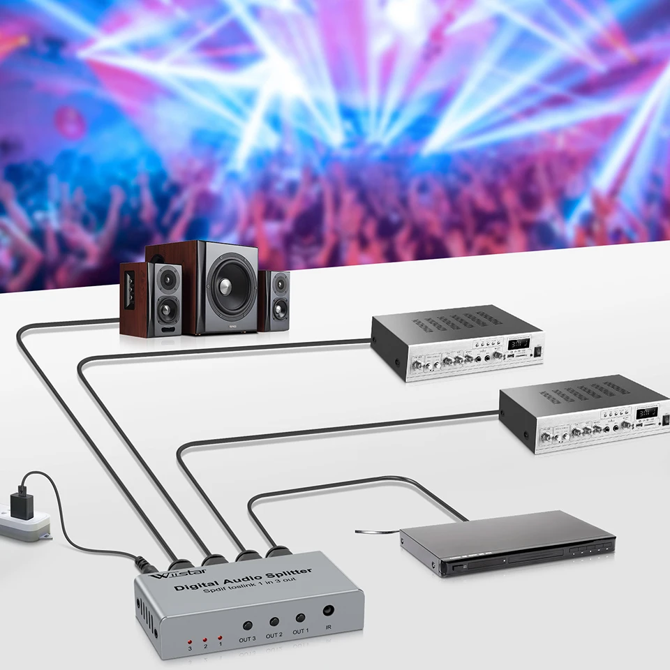 Wiistar Spdif Toslink Optical Digital Audio Splitter 1x3 Optical Splitter Support 5.1CH LPCM 2.0 DTS with IR remote