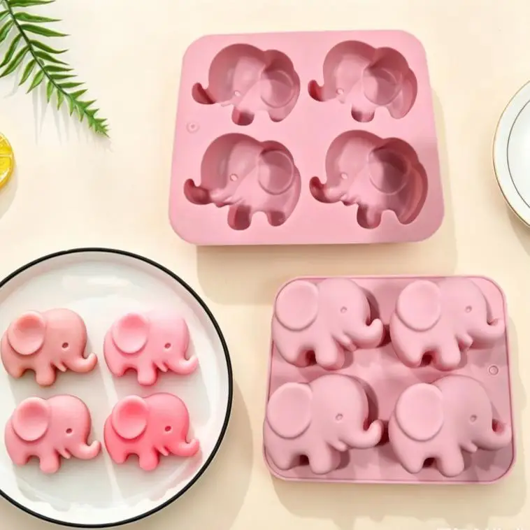 4-fach Elefanten-Silikonformen DIY Backform für Kuchen, Muffins, Schokolade, Eiswürfel, Süßigkeiten, Seife – Hausgemachtes Küchenwerkzeug