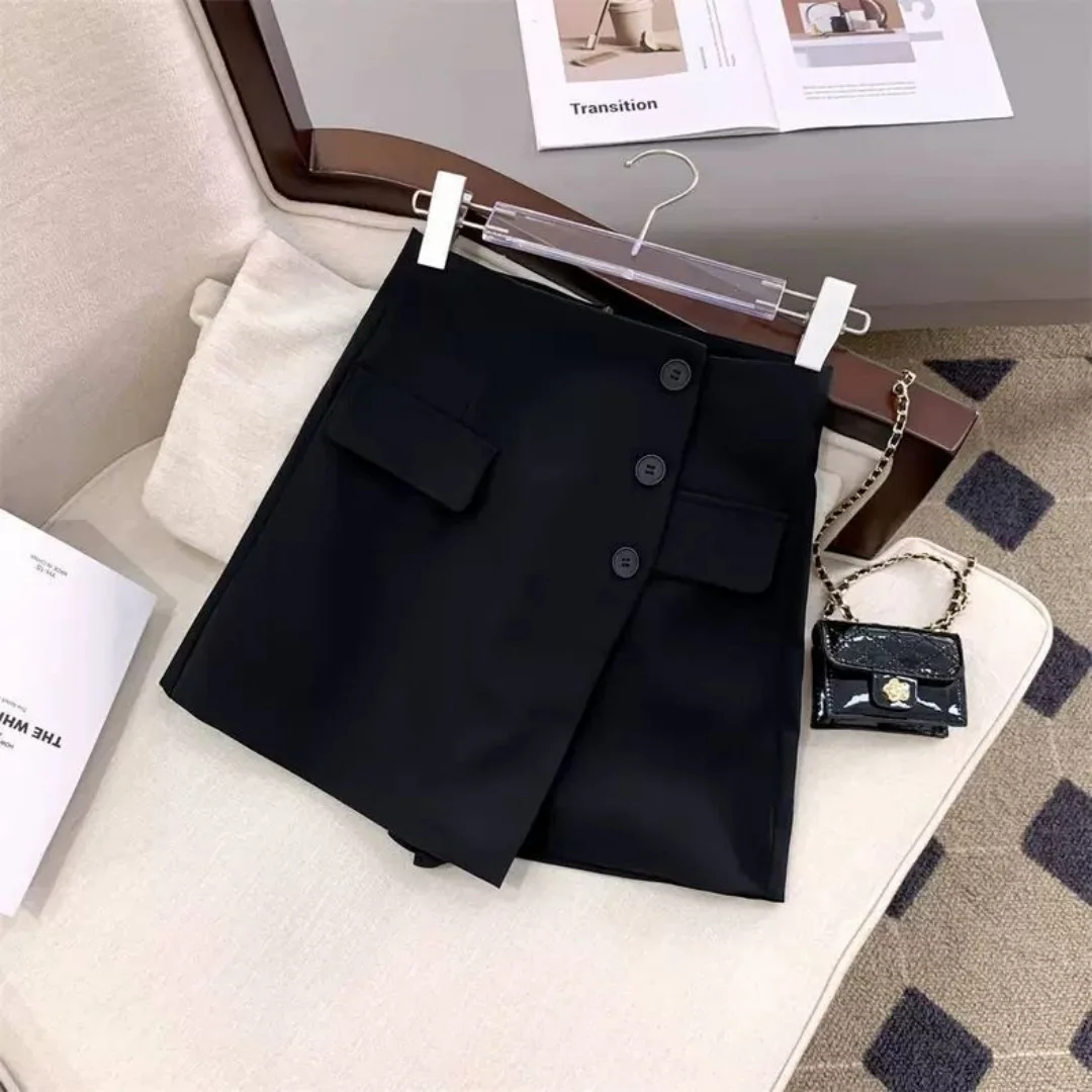 Plus Size High Waist Suit Shorts Women's Spring Summer Fashion Casual A- Line Mini Skirt Button Decoration OLShort Pants Trend image 6