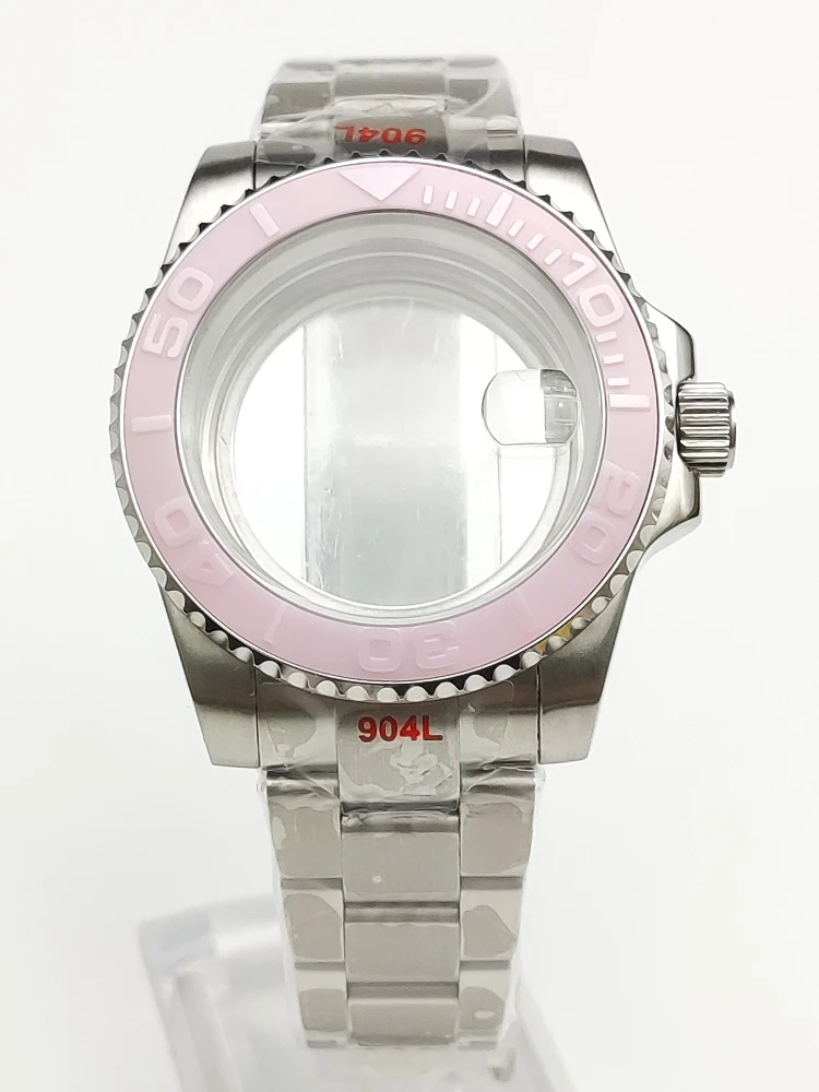 40 مللي متر مقاوم للماء ساعة حافظة 316L الفولاذ المقاوم للصدأ حافظة شفافة الظهر NH35 مطعمة الياقوت الكريستال غواص