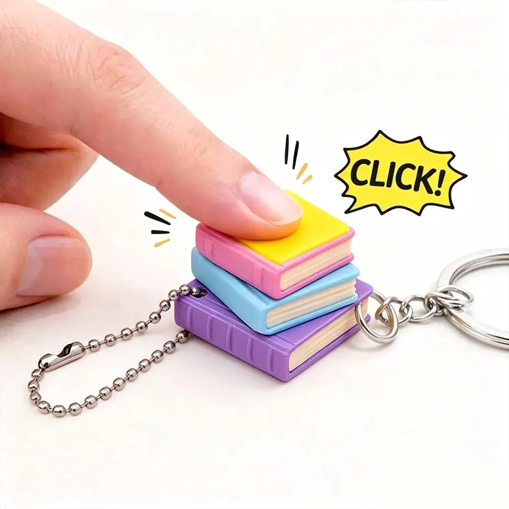 Mini Book Tower Clicker Fidget Keychain, Stress Relief ASMR Sensory Toy 3D Printed Book Tower Clicker Fingertip Clicker