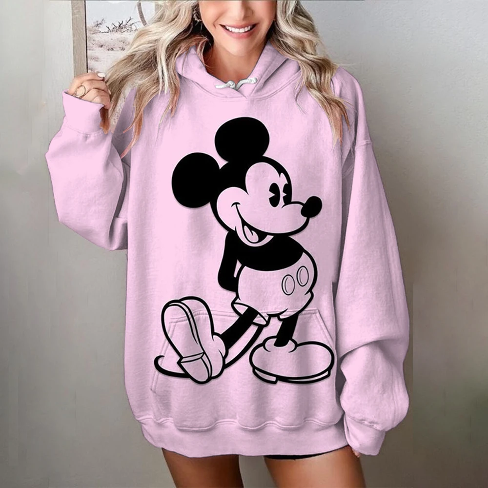 Disney Minnie Mickey Mouse print Hoodies Women Oversized Polyester Long Sleeve Female Sweatshirt Streetwear Ladies Clothes Winte