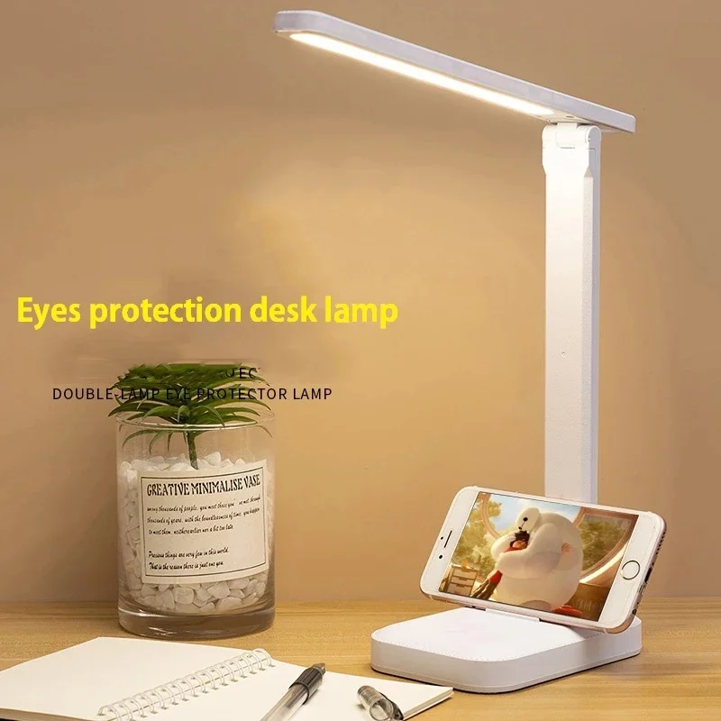 Lâmpada LED regulável para estudantes, luz de leitura do quarto, USB recarregável, candeeiro de mesa dobrável, presente perfeito, toque, 1pc