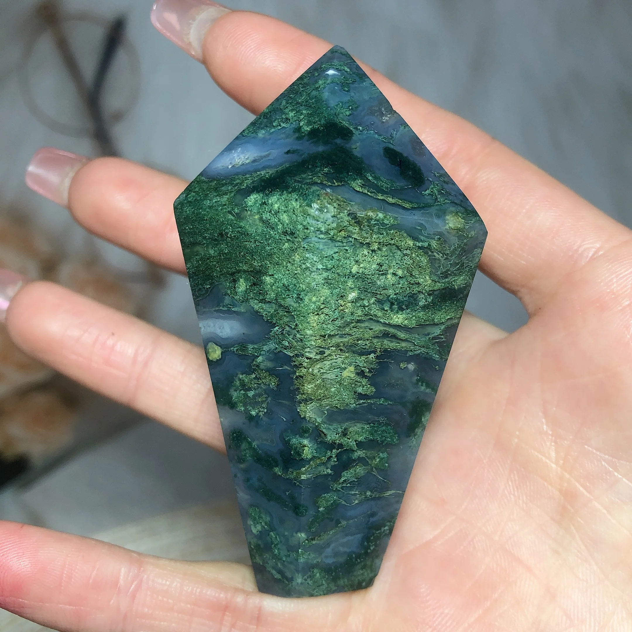 Natural Crystals Moss Agate Cake Tower Geode Polished Reiki Healing High Quality Room Decor Energy Gift