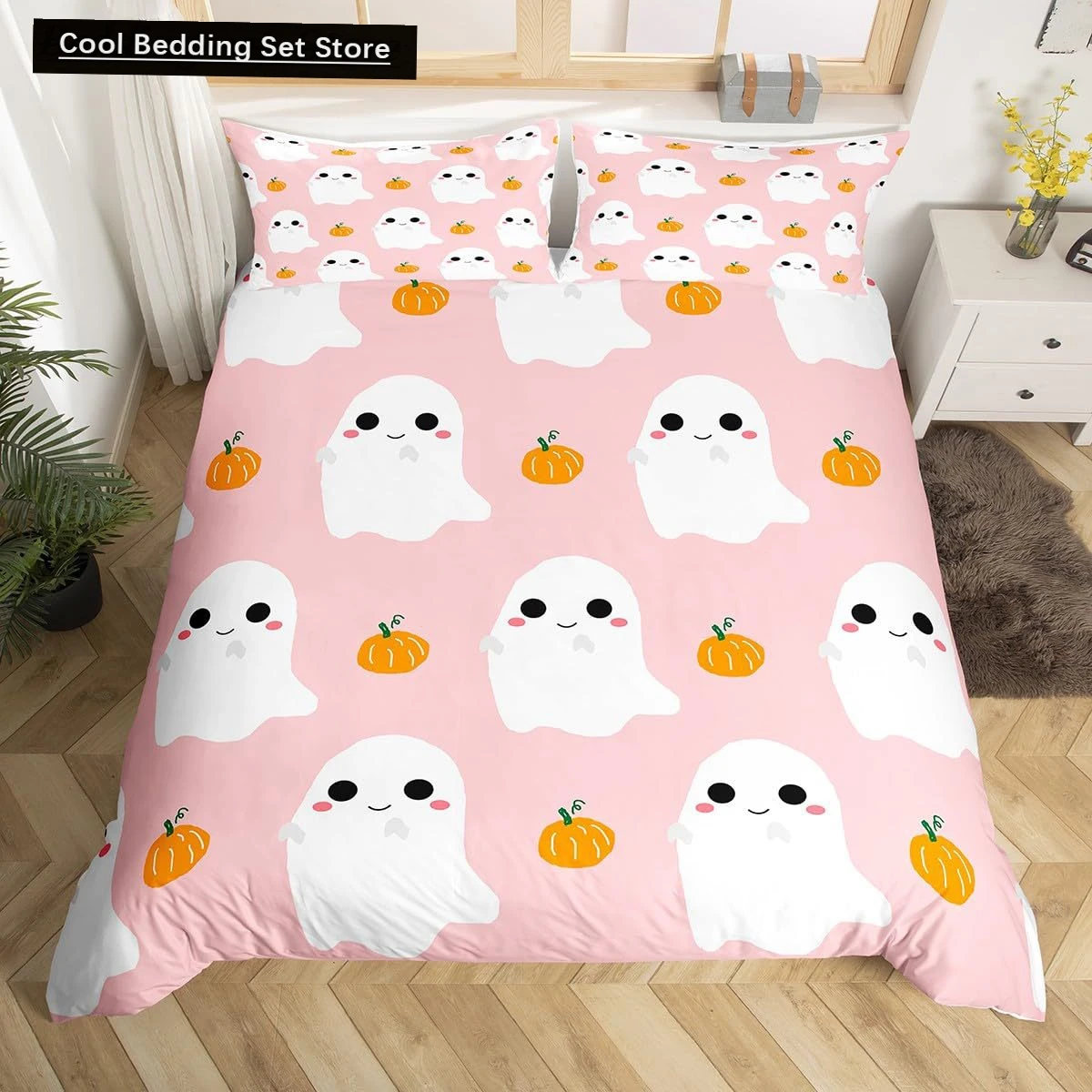 

Cute Halloween Bedding Pillowcase, Ghost Pumpkin Duvet Cover Set Dorm Bedding, Halloween Decor, Nursery Toddler Bedding Set