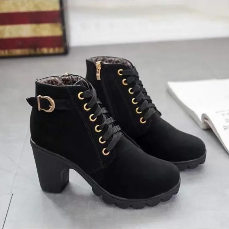 

Autumn High-top Women's High Heels Fashion Comfortable Thick-heeled Women Boots Simple Womens Party Casual Shoes 2024 Trends Hot