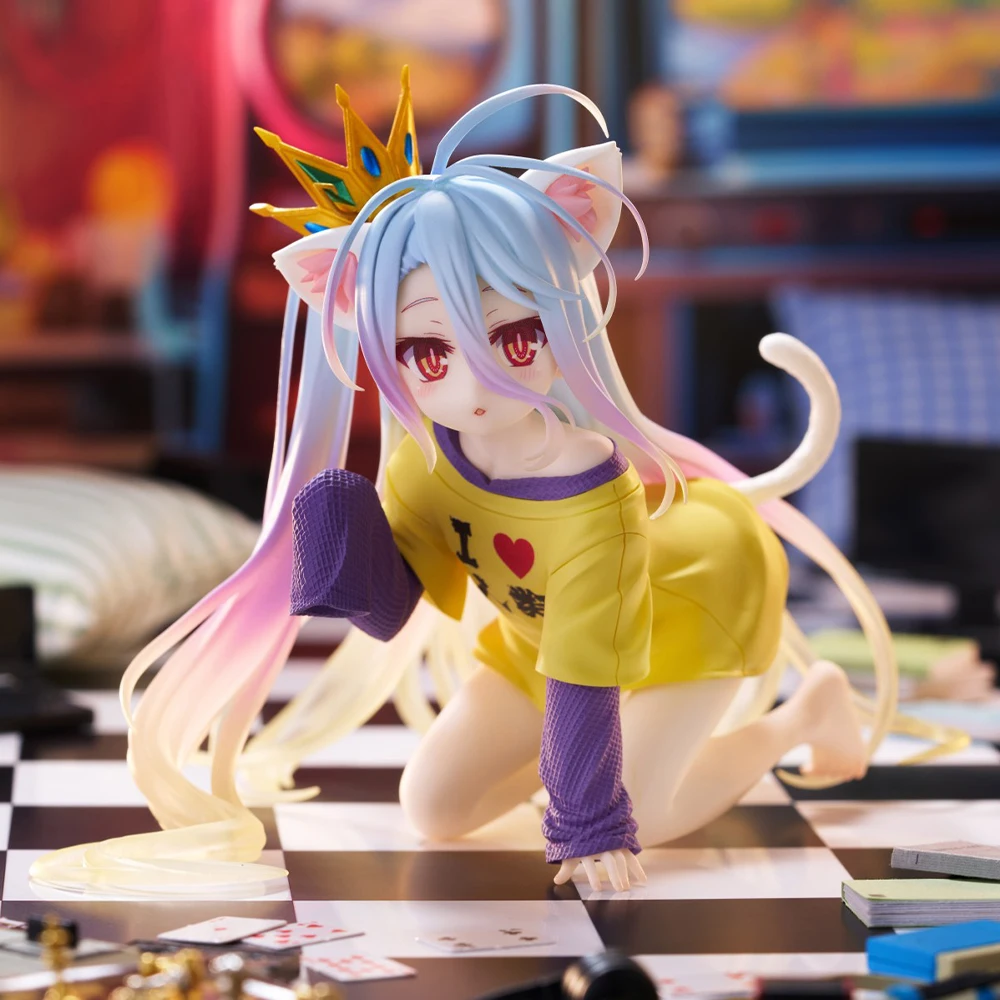 Anime shiro figura orelhas de gato shiro figuras de ação modelos pvc shiro camiseta estatueta shiro olhar figuras brinquedos presentes 10cm