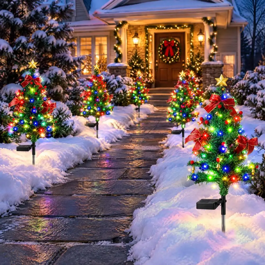 Weatherproof Holiday Porch Accents Solar Powered Christmas Tree Lights Outdoor Waterproof Led Decorations 8-mode for Driveway