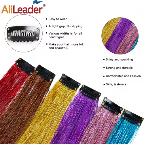 Shiny Sparkle Hair Extension Clip In Hair Tinsel Glitter Fairy Hair Tinsel Kit Heat Resistant 5Pcs Hair Streak Synthetic Hair - Image 3