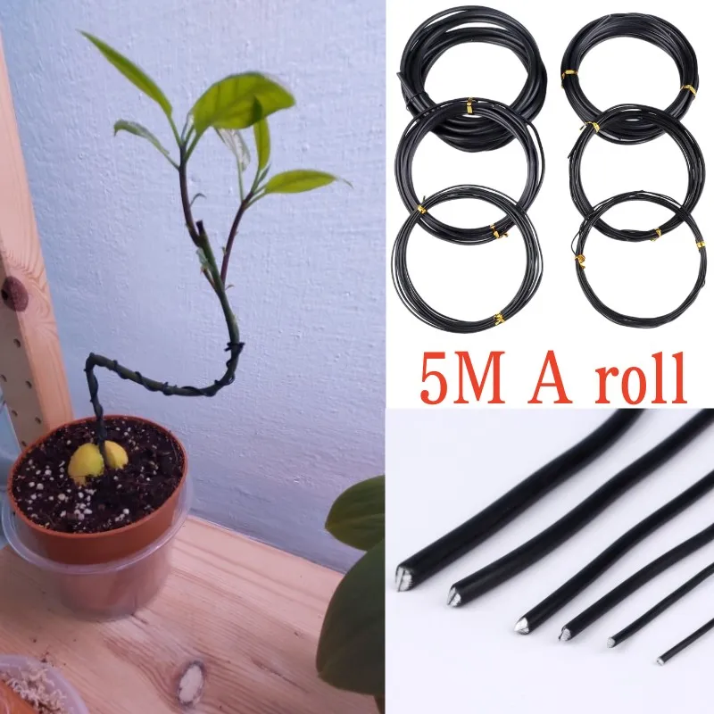 Alambre de entrenamiento para bonsái, alambre de aluminio anodizado de 5m (negro) para formas de plantas, 5 tamaños (1,0mm, 1,5mm, 2,0mm, 2,5mm, 3mm)