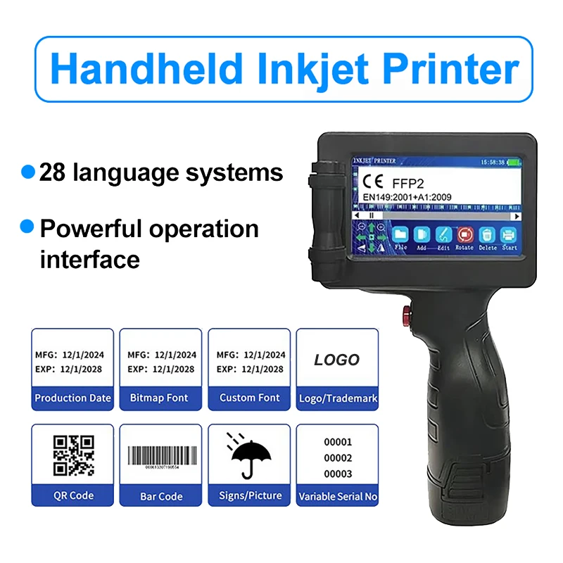 Impressora portátil 12.7mm, data de produção, número de lote, vida útil, impressão a jato de tinta, padrão de código qr, mini impressora jato de tinta portátil