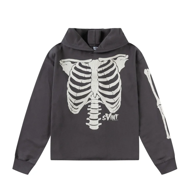 

Vintage Cracked Skull Bone Pattern Print Saint Oversized Hoodie Mens Womens Casual Loose Fall Winter Pullover