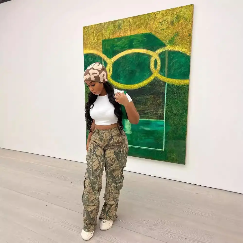 

Women's Camouflage Loose Fit Casual Pants High Waist Workwear Style with Pockets Sexy Loose Long Trousers New Arrival