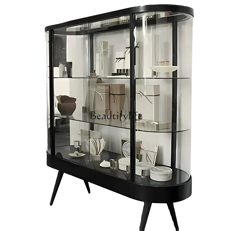 

ld 38 Italian solid wood light luxury simple living room against the wall red wine cabinet glass jewelry display large bookcase