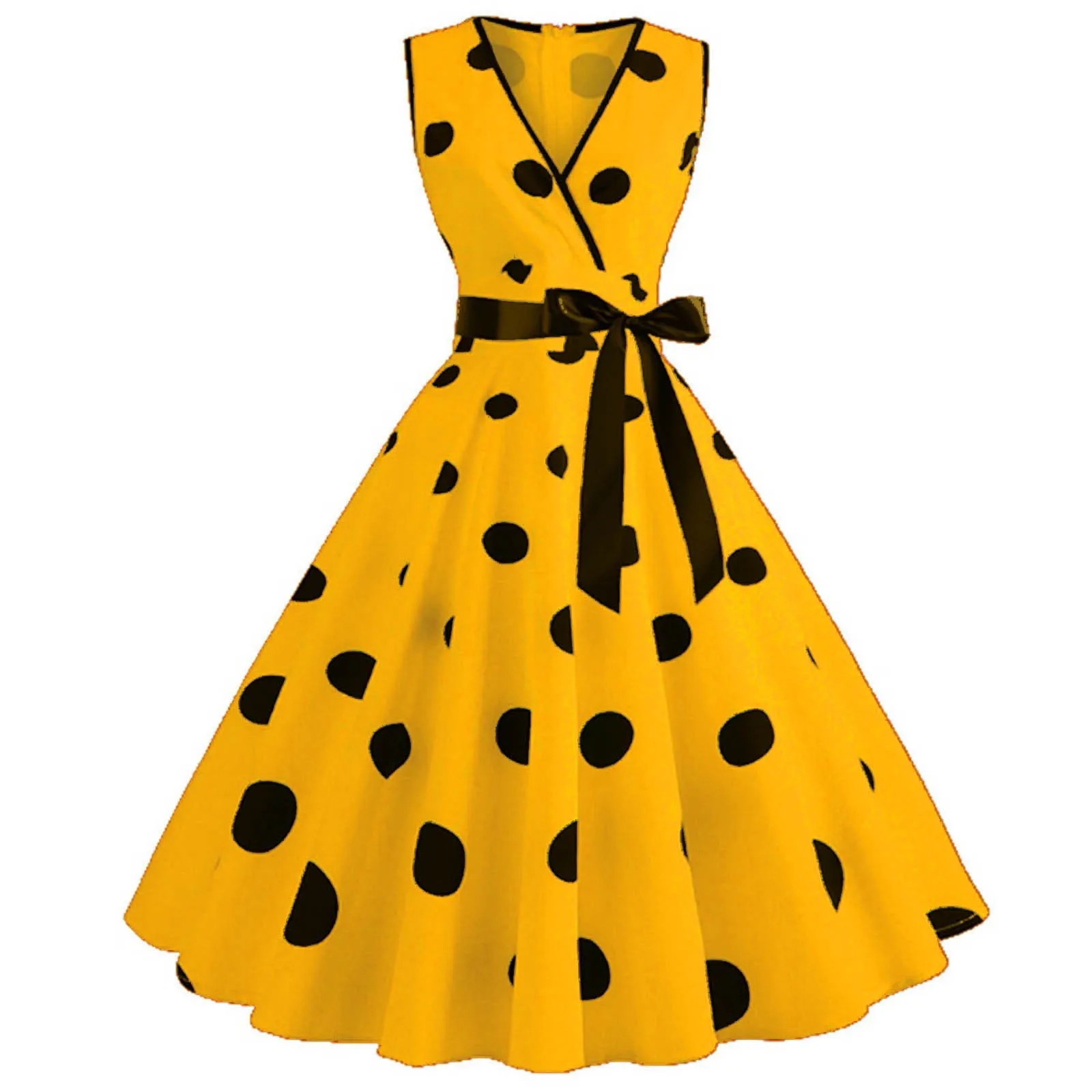 Polka Dot Summer Ladies Dress Vintage Retro With Sleeveless V-Neck Pin up Vestidos Robe Femme Casual A-line Party Dress 2024