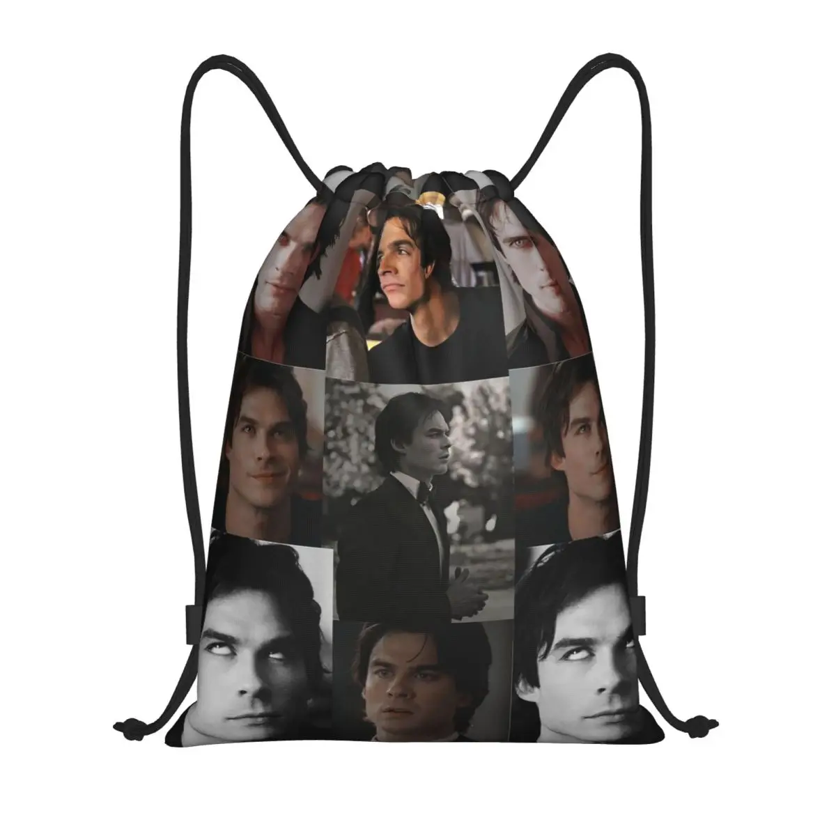 The Vampire Diaries Backpack Drawstring Soccer Bags Gym Bag Damon Salvatore String Sackpack for Working Out