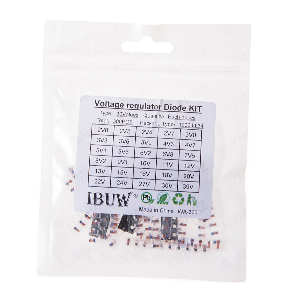 30values 2V4 2V7 3V0 3V3 3V6 300pcs LL34 SMD Zener diode package Assorted Kit 1/2W 2v-39v  2V2 3V9 9V1 18V 20V 39V 4V7 5V1 5V6