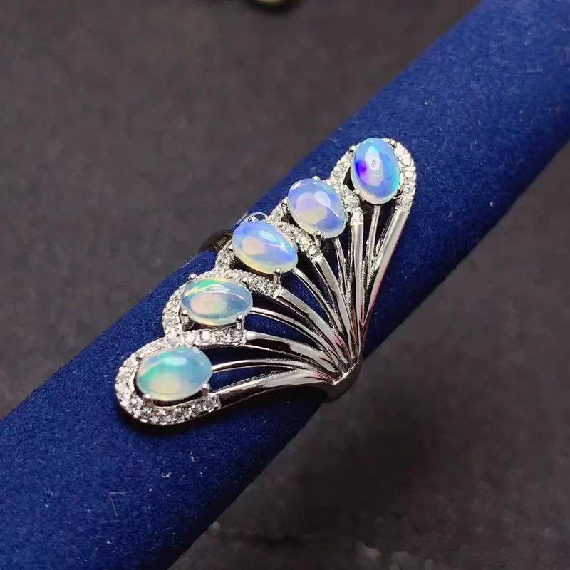 

Brilliant Opal Ring for Vacation 4mm*6mm Natural Opal Silver Ring 925 Silver Jewelry with Gold Plating