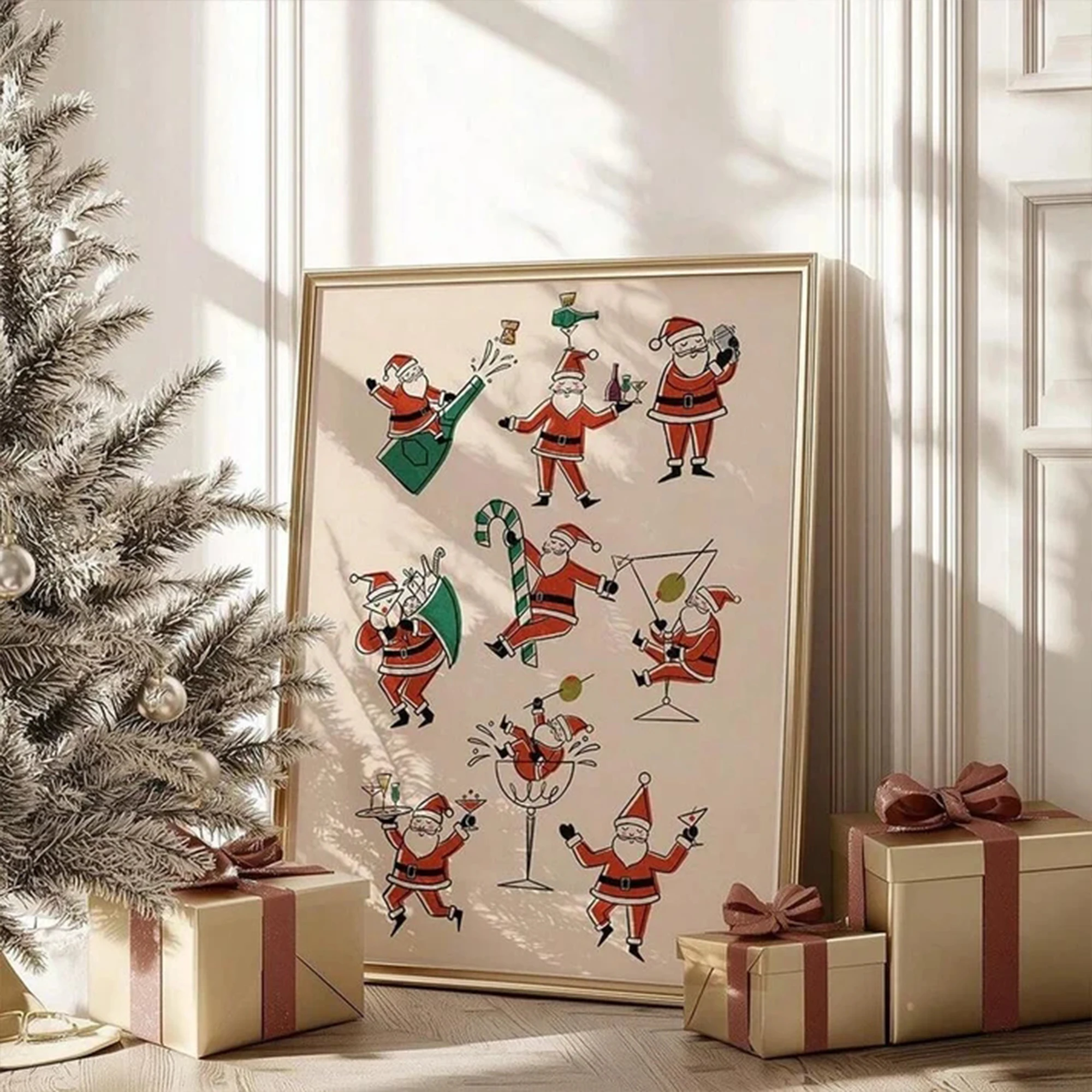 Retro Drinking Santa Claus Christmas Wall Art Print Canvas Painting Poster Picture For Living Room,Bedroom Home Decor
