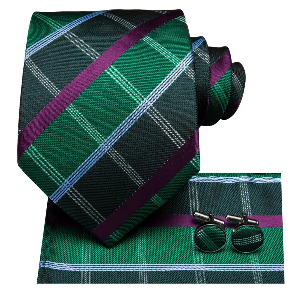 

Green Purple Plaid 2023 New Elegant Mens Tie Gentlemen Luxury Brand Necktie For Men Business Handky Cufflinks Hi-Tie Designer