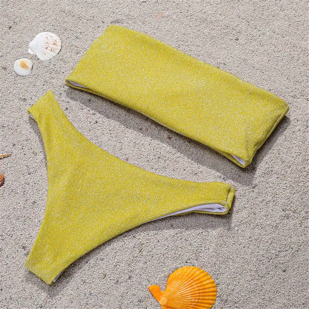 Glitzernder, funkelnder, trägerloser Bikini, Damen-Badeanzug, zweiteiliges Bikini-Set, Bandeau-Badeanzug, Badebekleidung, Badeanzug, Modell V2236. – Detail 18