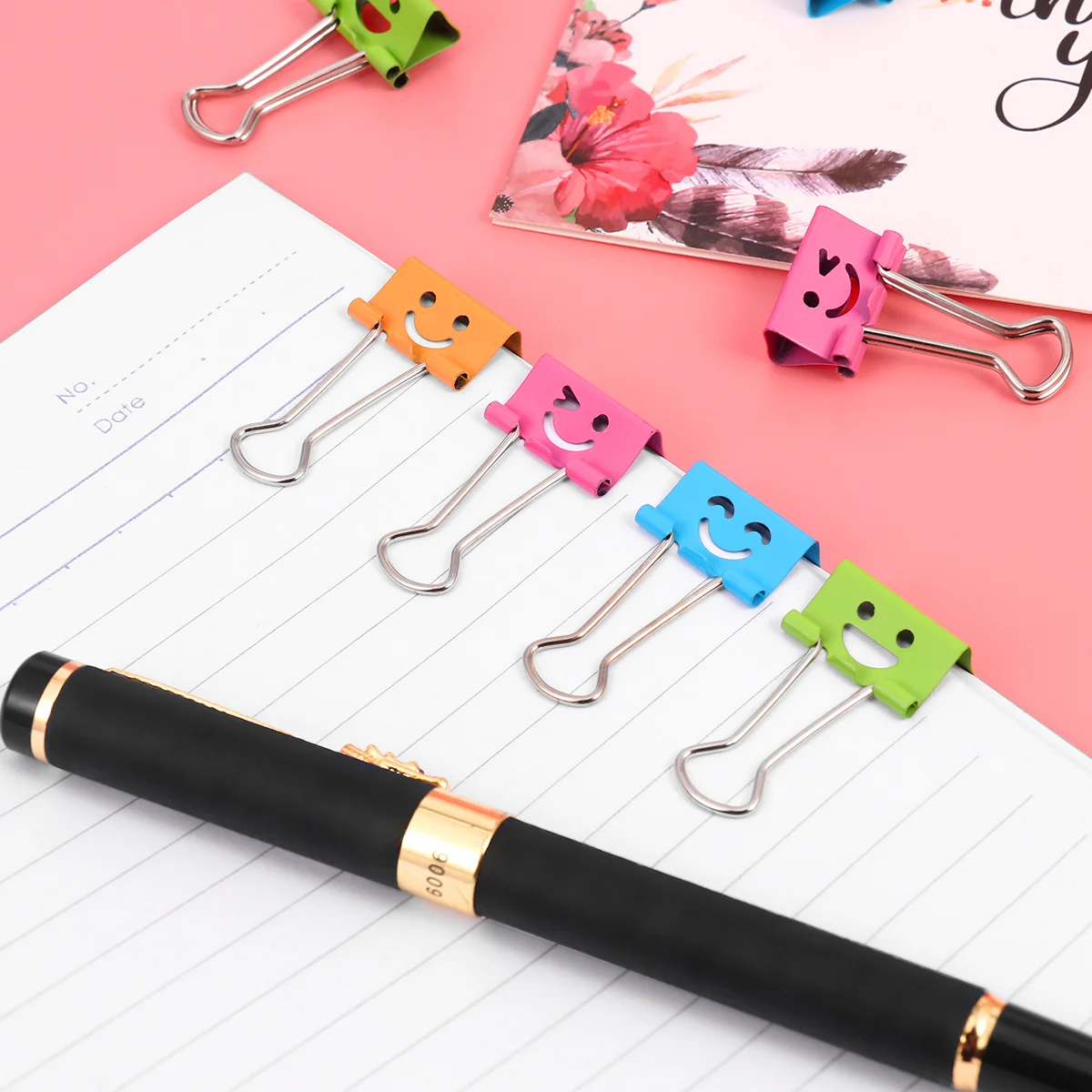 40Pcs Paper Binder Clips Large Quantity Colorful Smile Face for Home Office School Strong Clipping Force File Clips