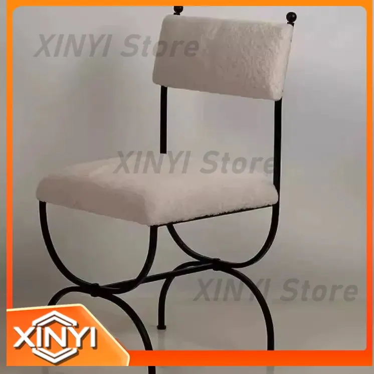 Vintage French Wrought Iron Living Room Chairs Backrest Dining Chairs Leisure Dressing Photography Chairs for Home Decor