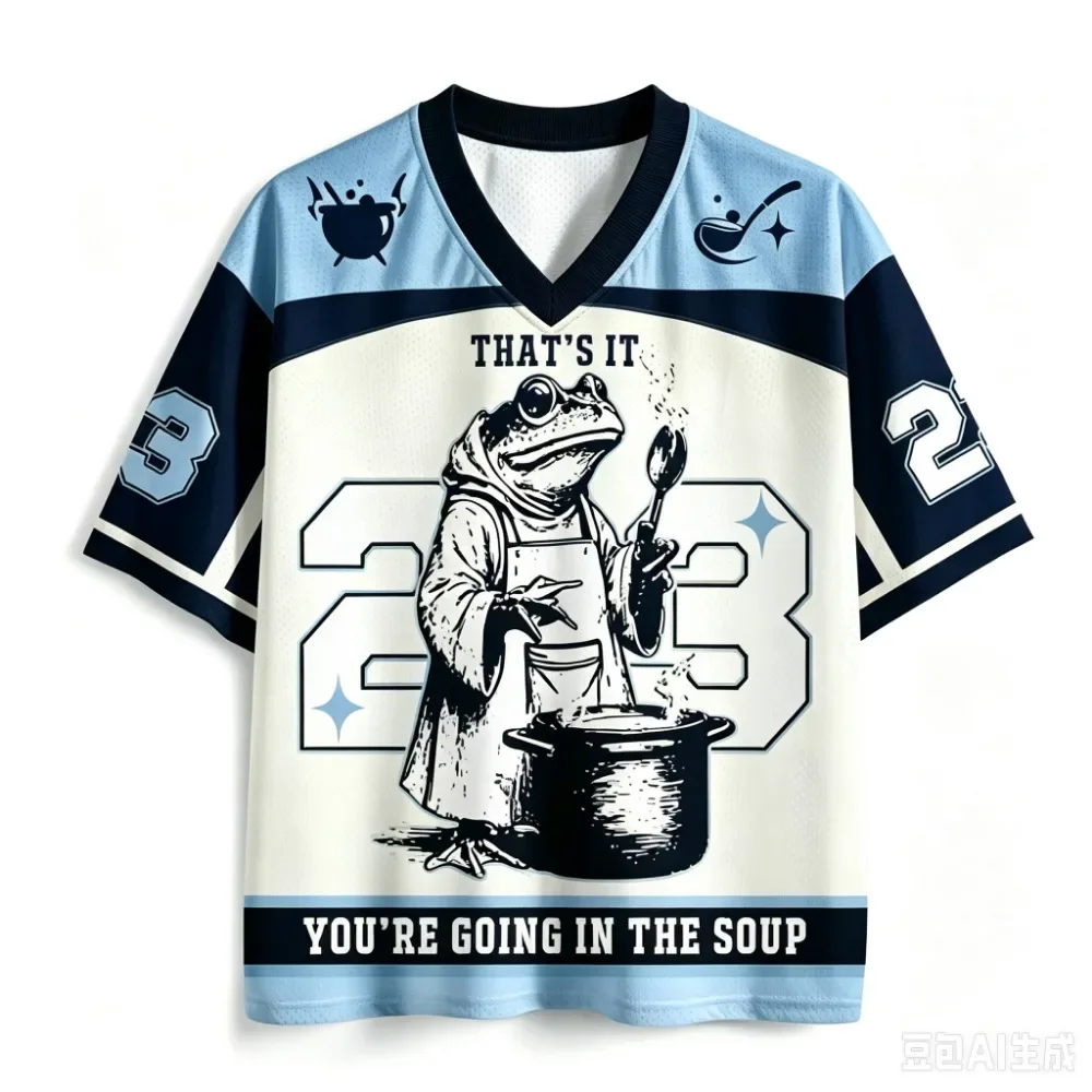 Lustiges Cartoon-Frosch-Koch-Design, 3D-Druck, Street-Hip-Hop, Y2K, sportlich, schnelltrocknend, atmungsaktiv, Herren- und Damen-T-Shirt mit V-Ausschnitt, große Größen. – Detail 3