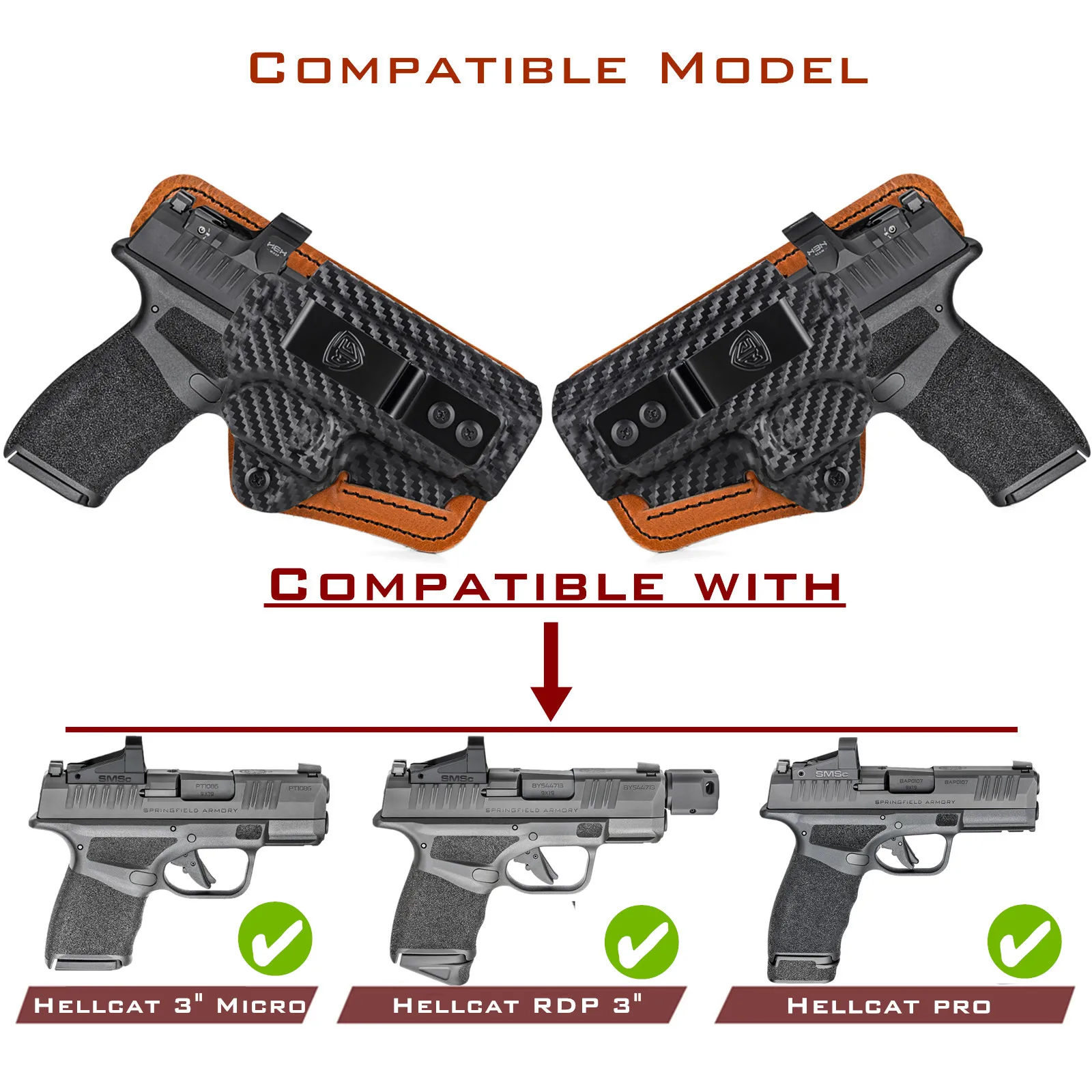 Hellcat Pro Holster with Comfort Pad IWB Kydex Leather Hybrid Holster for Springfield Hellcat Pro 3\