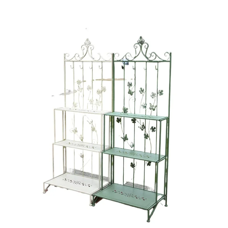 Multi-story, balcony retro flower stand, outdoor garden workbench, courtyard terrace storage, grocery rack