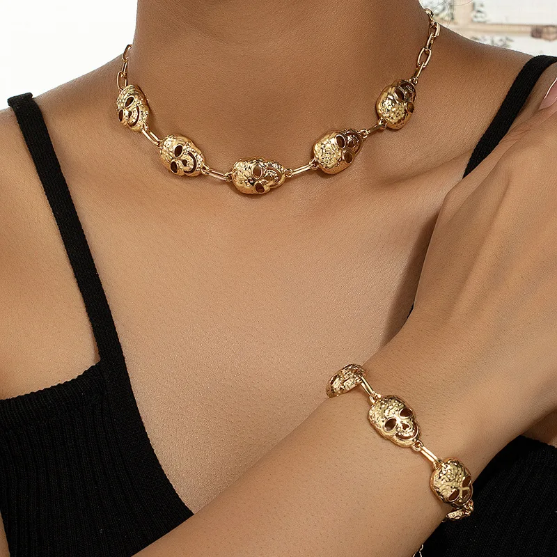 

Браслет с головой черепа, комплект ожерелий для женщин и мужчин, хип-хоп Sle Faion, ювелирные изделия из сплава, материал ex Chain Accory