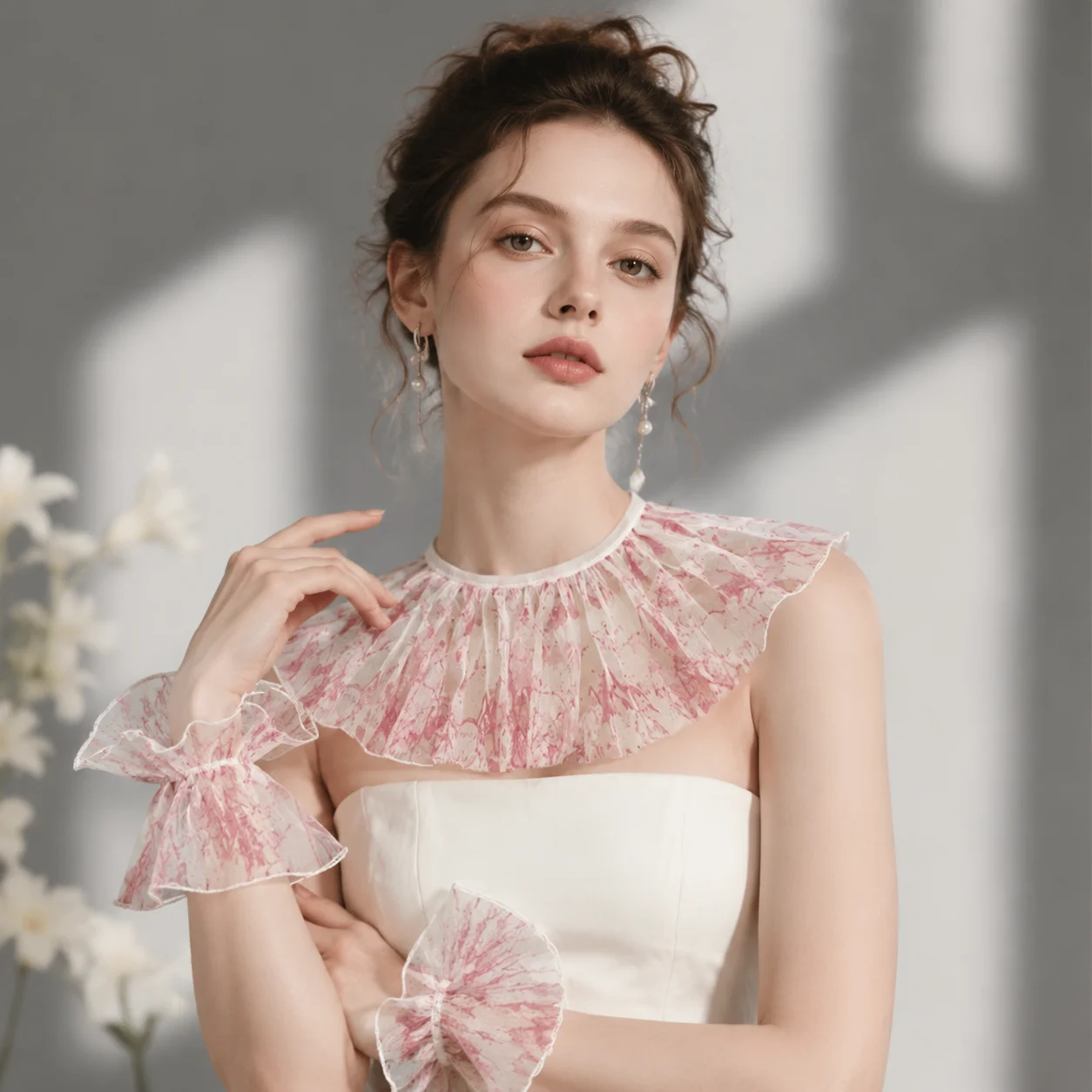 Elastic Lace Blood Colored Dress Up Set for Women Halloween Vintage Style Ghost Party Scarf Wristband Costume Masquerade Ball