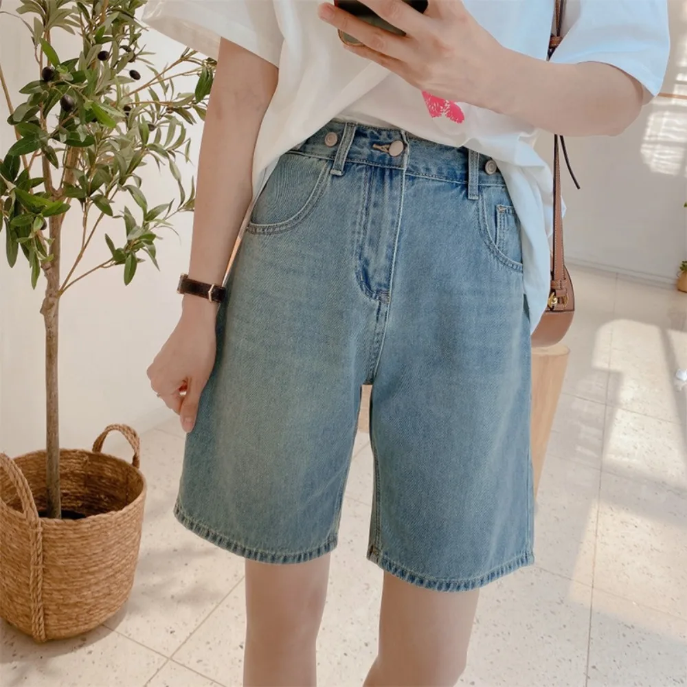 

2025 High Waist Wide Leg Jeans Orts for Plus Size Women Summer Fit Slimming Trendy Student Casual High Waist Orts Slimming