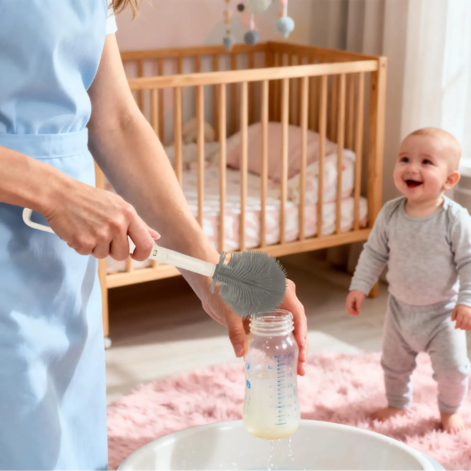 

Bottle Brush With Drying Rack Cups Cleaning Tools Water Bottle Cleaner Brush For Lids Straws Nipple Breast Pumps Breast Milk