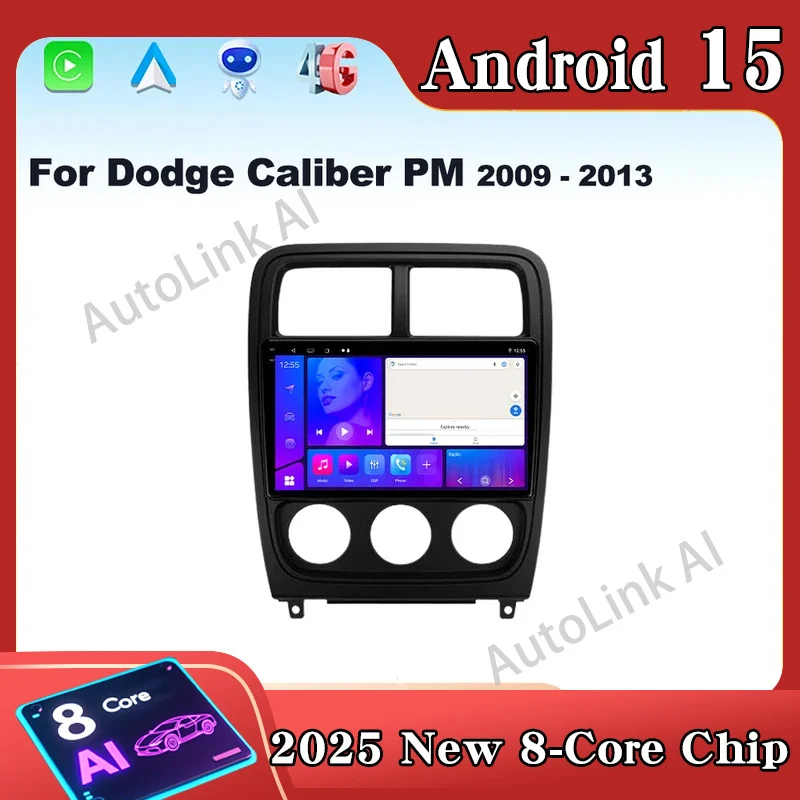 Android 15 carplay para dodge calibre pm 2009 - 2013 rádio do carro auto 4g navegação gps multimídia player de vídeo estéreo dvd 9 polegada