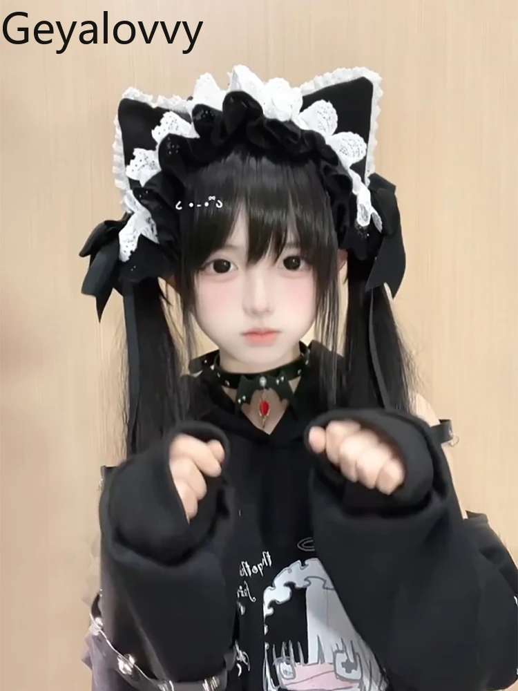 

Милые милые девушки, универсальная кружевная повязка для волос в стиле Лолиты, кошачьи уши, бант, заколка для волос в японском стиле, аниме, субкультура, аксессуары для волос