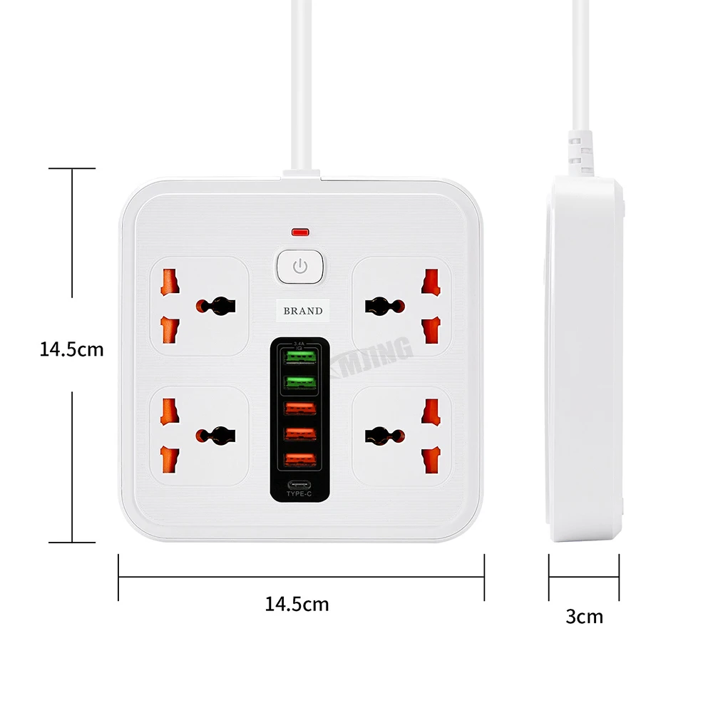 Imagem -05 - Tomada de Extensão Universal com 2m Fios Tomadas ac uk e eu Plug Protetor contra Surtos Faixa de Alimentação Rede Adaptador Filtro 10a 250v 3000w