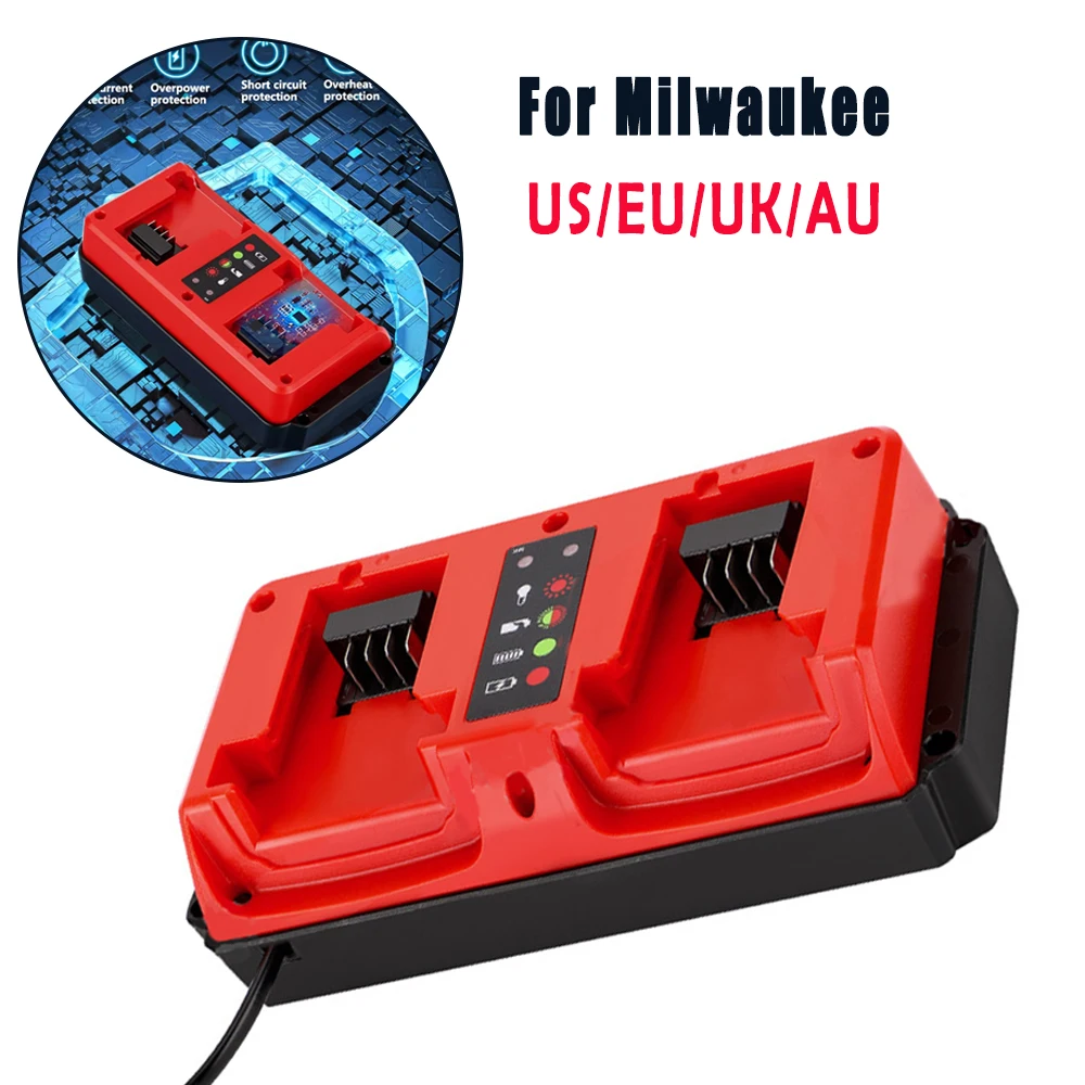 

Зарядное устройство для литиевой батареи Milwaukee, литий-ионный аккумулятор 18 В, 90 Вт, быстрое двойное зарядное устройство, 2-портовая синхронная зарядка