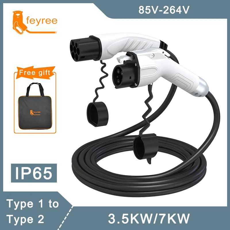 feyree EV Charging Cable J1772 Type1 to Type2 Female to Male Plug 32A 16A 5m Cable Electric Vehicle Cord for Car Charger Station